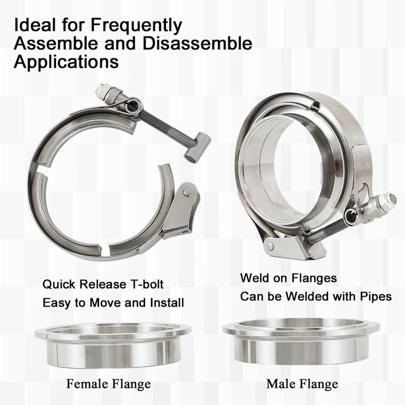 eLifecenter 2 Pack 4 inch Exhaust V Clamps Stainless Steel with ID 4" Male Female Flanges v-band Clamp Quick Release Latch Bolt - Image 5